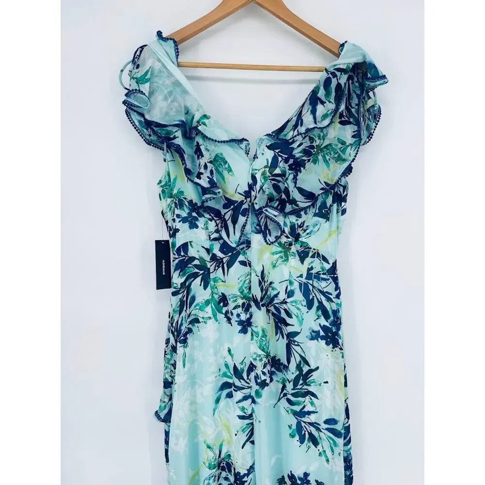 Lulus Sammi Light Blue Floral Print Ruffled Surplice Maxi Dress Size Large NEW - Picture 6 of 12